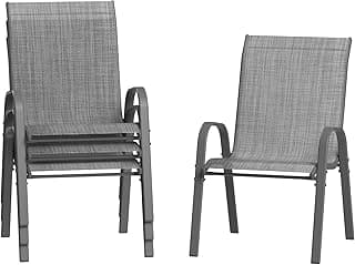 Amopatio Patio Chairs Set of 4, Breathable Garden Outdoor Furniture for Backyard Deck,Outdoor Stackable Dining Chairs for All Weather, Dark Grey