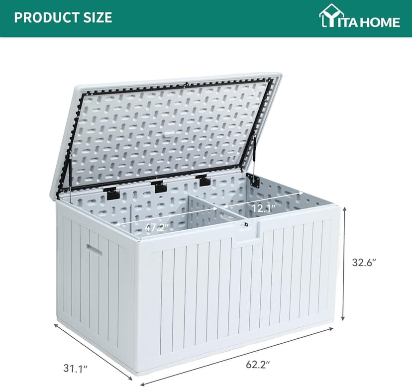 YITAHOME XXL 230 Gallon Large Deck Box,Outdoor Storage for Patio Furniture Cushions,Garden Tools with Flexible Divider,Waterproof,Lockable (White)