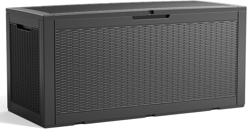 100 Gallon Resin Deck Box, Lockable Patio Outdoor Storage Box for Furniture, Garden Tools and Tools Storage, Waterproof Outside Storage Boxes - Black