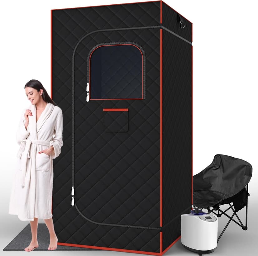 Portable Sauna for Home, Sauna Box Sauna Tent with 3L Steamer, Remote Control, Folding Chair and Foot Pad, Full Size Personal Steam Saunas for Home Spa, 15 Levels, Orange