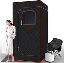 Portable Sauna for Home, Sauna Box Sauna Tent with 3L Steamer, Remote Control, Folding Chair and Foot Pad, Full Size Personal Steam Saunas for Home Spa, 15 Levels, Orange