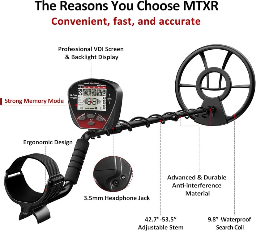 DR.ÖTEK Metal Detector for Adults Professional, Pinpoint Metal Detector Waterproof Gold and Silver, Higher Accuracy, Bigger LCD Display, Strong Memory Mode, 10" IP68 Coil, New Advanced DSP Chip