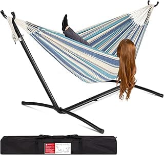 Best Choice Products Double Hammock with Steel Stand, Indoor Outdoor Brazilian-Style Cotton Bed w/Carrying Bag, 2-Person Capacity - Ocean