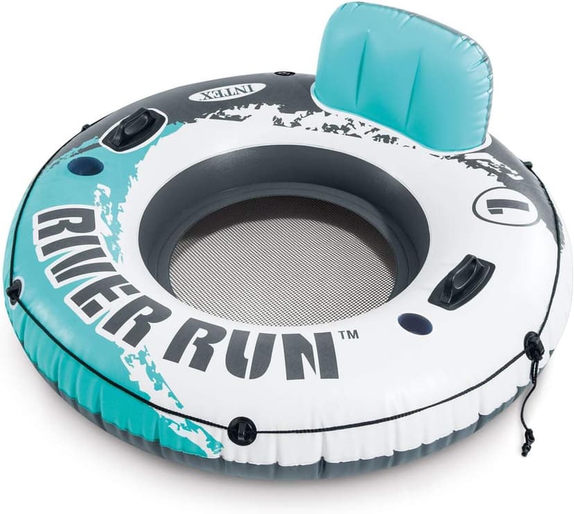 INTEX 58825EP River Run 1 Inflatable Floating Lounge: Comfortable Backrest – Built-in Cup Holders – Durable Grab Handles – All Around Grab Rope – 220lb Weight Capacity– Blue