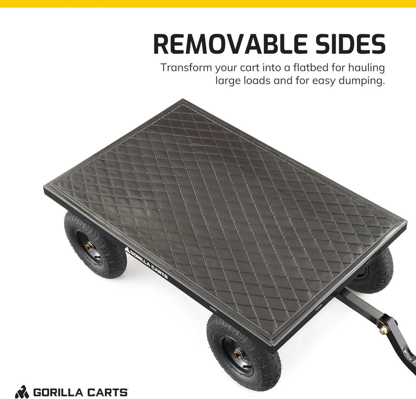 Gorilla Carts Heavy Duty Utility Cart, All Terrain Garden Wagon, 1200 Lb, Black