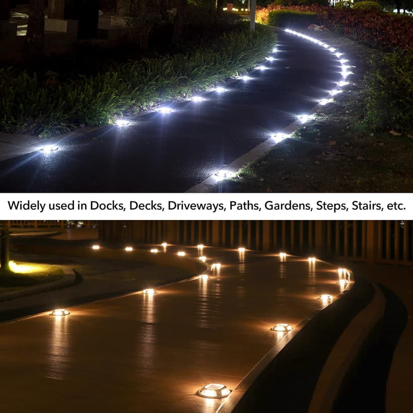 AGPTEK Solar Driveway Lights Outdoor 12 Pack, 2 Color Modes LED Deck Dock Marine Waterproof Driveway Marker Lights for Step Sidewalk Stair Garden Pathway Walkway Yard (Warm White/Cool White)