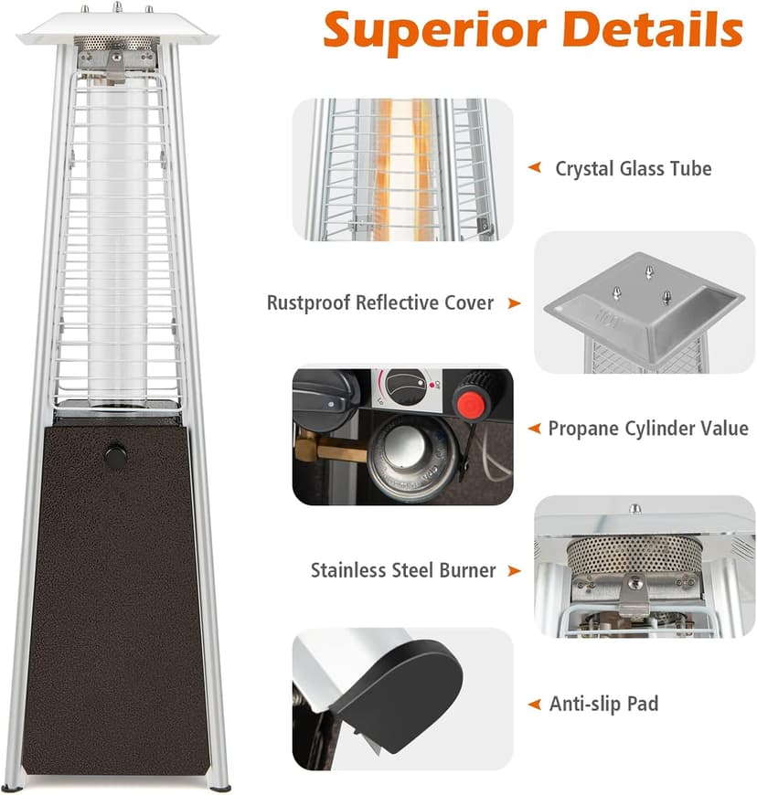 Tangkula Portable Patio Heater, 10,000 BTU Outdoor Tabletop Heater with Stainless Steel Burner, Tip-Over & Flameout Protection, 34" Pyramid Mini Outdoor Heaters for Patio, Porch, Deck (Bronze)