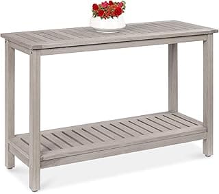 Best Choice Products 48in 2-Shelf Eucalyptus Wooden Console Table Indoor Outdoor Multifunctional Buffet Bar Storage Organizer w/Foot Sliders - Gray