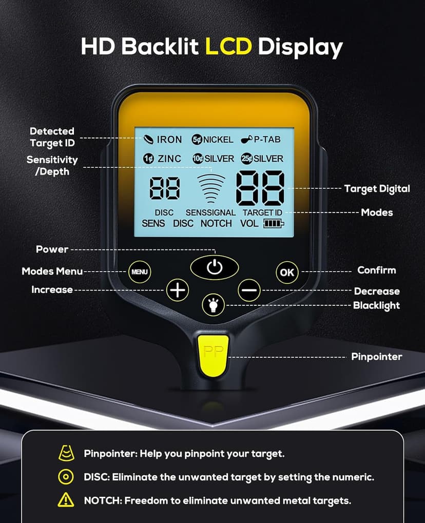 Metal Detector for Adults Waterproof - 2000mAh Chargeable Professional Cordless Gold Detector with LCD Display, Retractable Foldable Higher Accuracy Metal Detector with 10" IP68 Coil - OKESAM