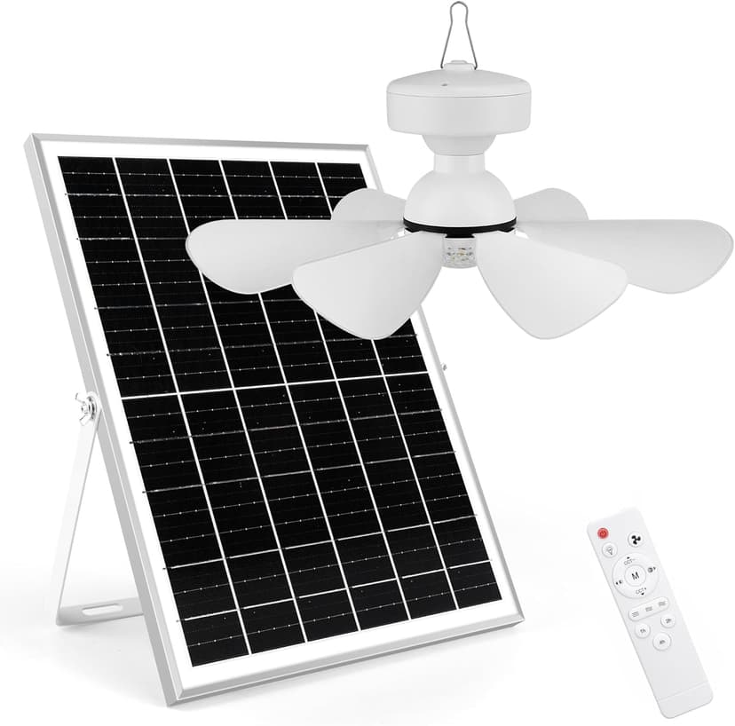 Solar Ceiling Fan Kit, 25W Solar Powered Rechargeable Ceiling Fan with Light for Outdoor Gazebo Canopy Tent, with 32Wh/10000mAh Battery Backup, Remote Control