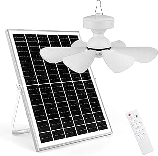Solar Ceiling Fan Kit, 25W Solar Powered Rechargeable Ceiling Fan with Light for Outdoor Gazebo Canopy Tent, with 32Wh/10000mAh Battery Backup, Remote Control