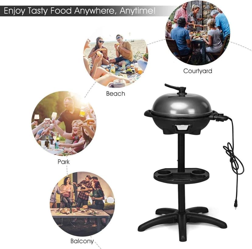 Happygrill Electric Grill with Temperature Control 1350W Non-Stick BBQ Stand Grill for Outdoor Patio Garden