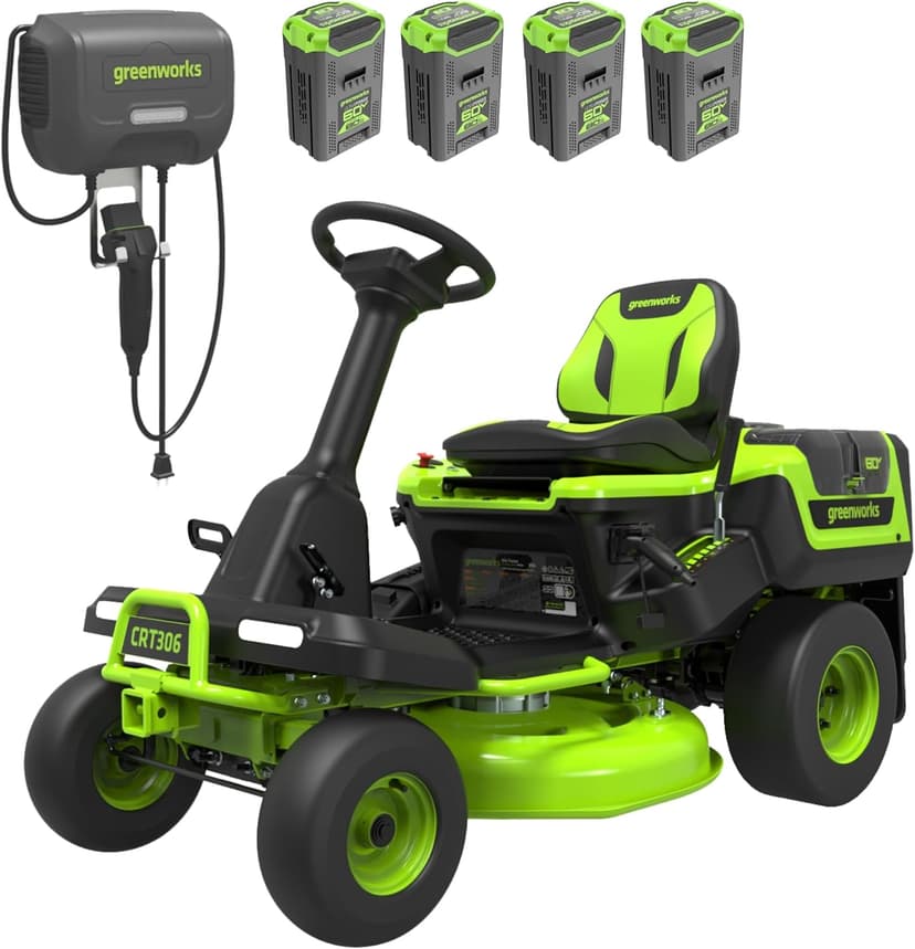 Greenworks 60V 30" Tractor, (4) 8.0Ah + Wall Charger