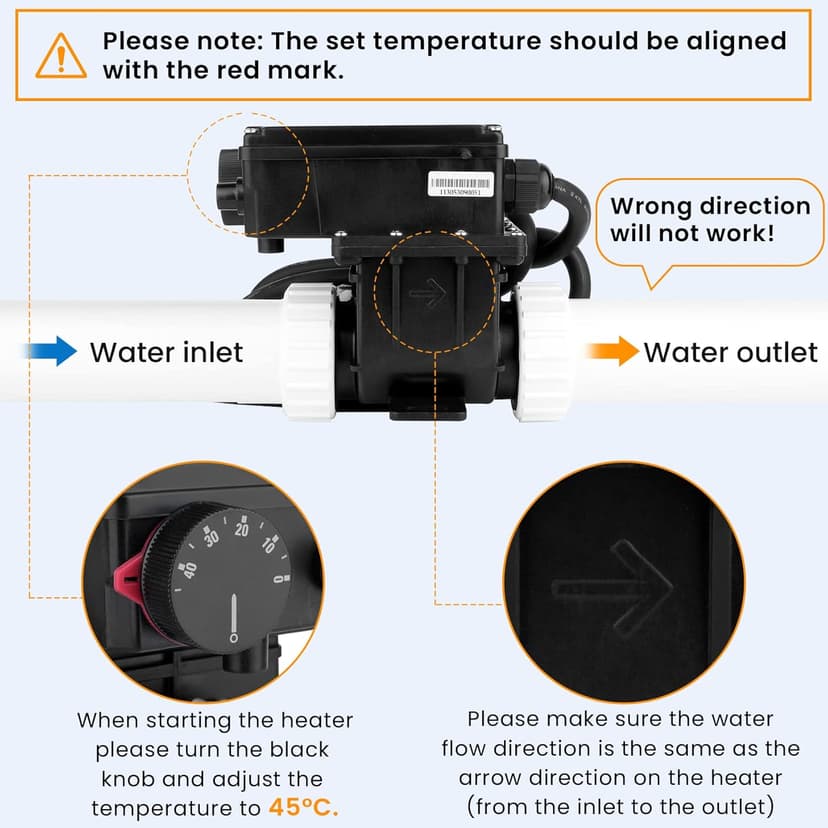 220V 3KW Spa Hot Tub Heater with Adjustable Temperature Thermostat, Inflatable Pool Heater for above Ground Pools, Hot Tubs & Inflatable bathtub，H30-RS1