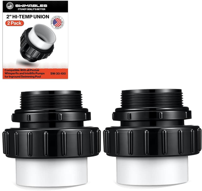 Swimables 2" Hi-Temp Union Compatible With all Pentair Whisperflo and Intelliflo Pumps for Inground Swimming Pool 21063-200-000-2" MIP x 2" Slip PVC - Made in USA - 2 Pack