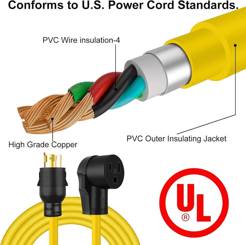 10 FT NEMA L14-30P to 6-50R Yellow Extension Cord, 3 Prong to 4 Prong Welder Plug Adapter, Generator Locking Plug Connector to Welding 10AWG 30Amp.