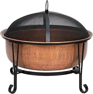Fire Sense 62665 Fire Pit Palermo Copper with Steel Stand Wood Burning Lightweight Portable Outdoor Firepit Included Mesh Spark Screen Steel Grate Screen Lift Tool & Vinyl Weather Cover - 26.5"