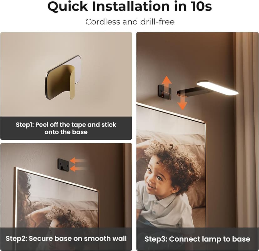 FULEN 2 Pack Picture Lights for Wall,Battery Operated Wall Sconce Rechargeable,LED Wall Light Cordless with Remote,3 Color Temperature, Art Lights for Painting,Frame,Gallery,Dartboard Lights,Black