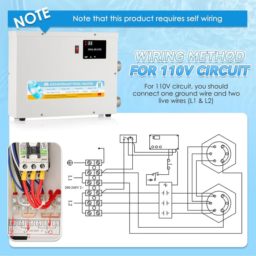 Mxmoonant SPA Heater, 18KW 220V Swimming Pool Heaters Hot Tub Water Thermostat with Touchscreeen for Above Ground Inground Pool, Spa, Bathtub