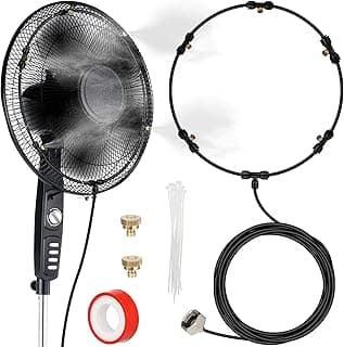 SUNHE YHK Fan Misting Kit, Outdoor Misters Cooling System with 19.36FT Hose + 5 Brass Nozzles + Brass Adapter(3/4") for Cooling Patio Garden Greenhouse Breeze, Connect to Any Outdoor Fan