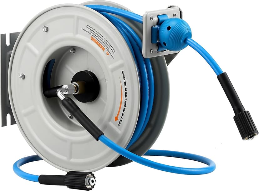 Pressure Washer Hose Reel with Hose, 1/4" × 60ft Retractable Power Washer Hose Reel, Heavy Duty Hose Reel Auto Rewind, Wall Mounted, 3600 PSI