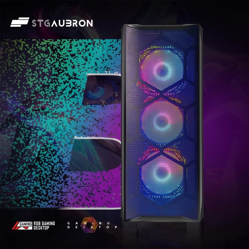 STGAubron Gaming PC Bundle with 24Inch FHD LED Monitor-Intel core I7 up to 3.9G, RX 580 8G, 16G, 512G SSD, RGB Mouse Pad, RGB Sound Bar, Windows 10 Home