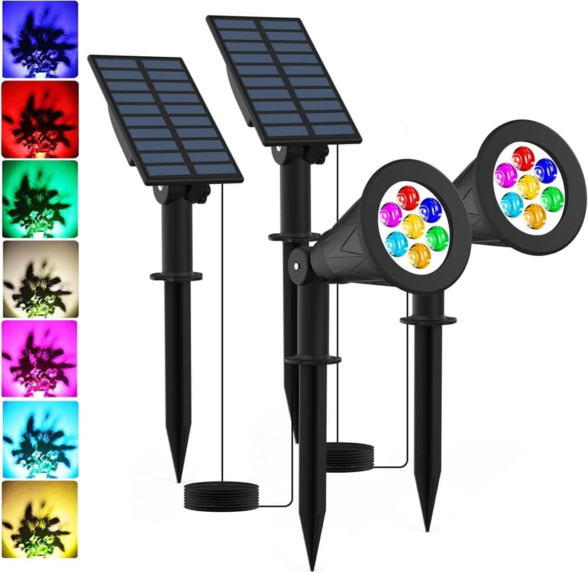 T-SUNUS Christmas Solar Landscape Spotlights Color Changing 2 Pack, Halloween Solar Spot Lights Outdoor Waterproof Garden Pond Light, Separately Installed for Outdoor/Indoor