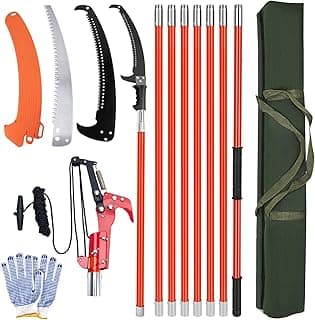 Pole Saws for Tree Trimming, 7.3-27 ft Manual Pole Saw Extendable Tree Trimmer, Long Branch Trimmer Tree Pole Pruner Saw Blades and Scissors Set for Pruning Palms and Shrubs (Red)