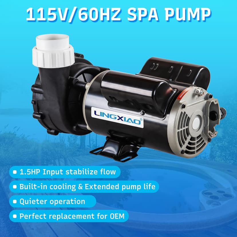SPA Pump, 2 Speed Hot Tub SPA Pump - 1.5HP LX SPA Motor, 115V, 2"Port, 48 Frame - (Model: 48WUA1001C-II)