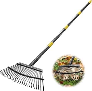 Rake - 65 Inch Long Garden Leaf Rake, 18 Inch Wide Heavy Duty Leaf Rakes for Shrub with 25 Metal Tines,Yard Thatching Rakes with Ergonomics Adjustable Handle for Picking Leaves,Grass Clippings Garbage