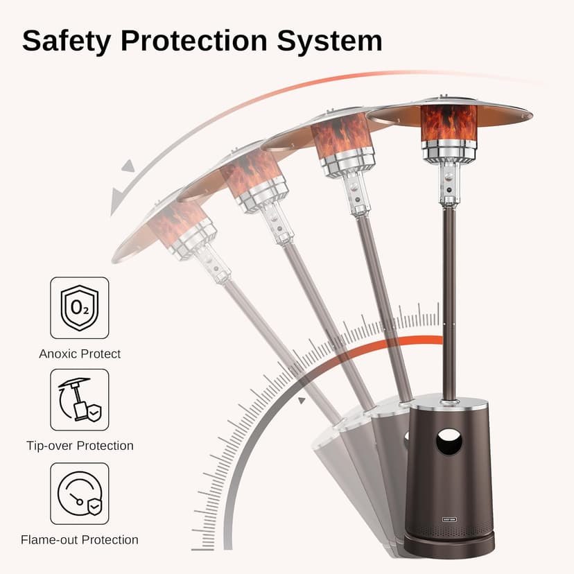 EAST OAK 50,000 BTU Patio Heater with Sand Box, Table Design, Double-Layer Stainless Steel Burner, Wheels, Triple Protection System, Outdoor Heater for Home and Residential, Pinecone
