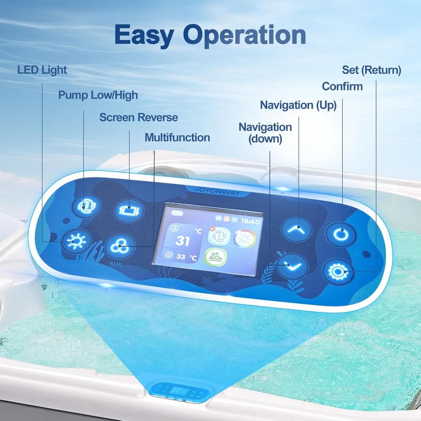 OCEAN FUTURE Outdoor Hot Tub, Massage Spa with 35 Jets, 240V Outdoor Spa with LED Lights, Control Panel and Ergonomic Seat Fits 6 People, Acrylic Hot Tub Spas 85" x 85"