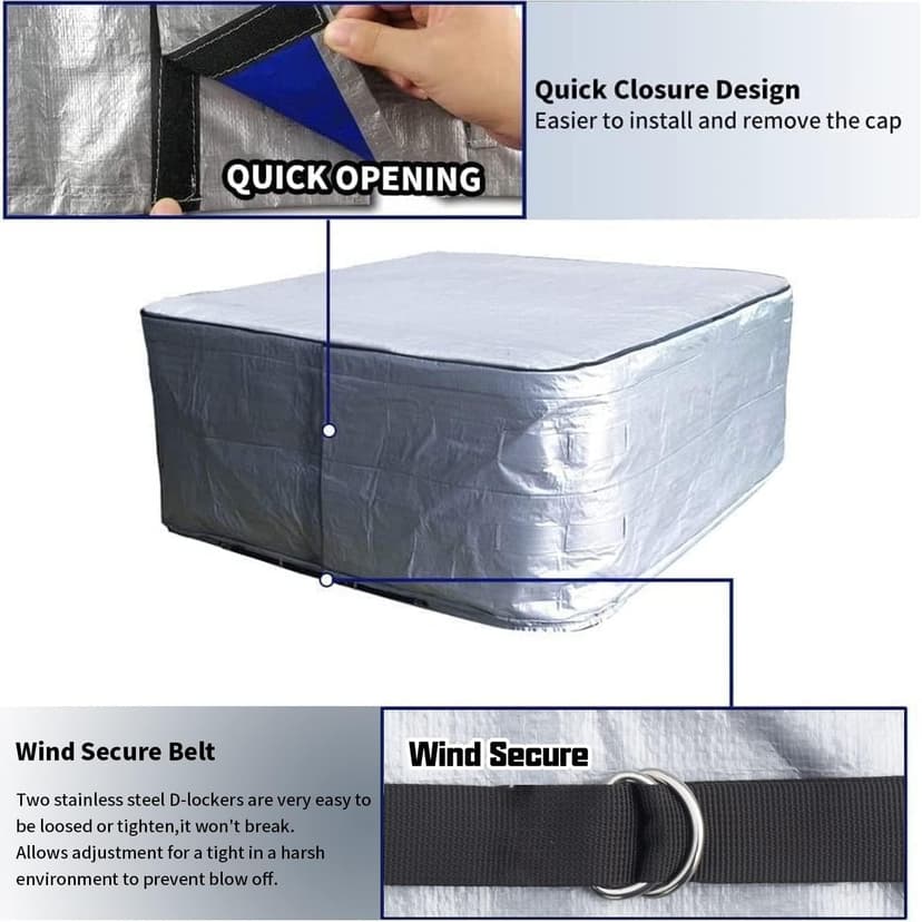 UCEDER Hot Tub Cover with Insulation170G Polyethylene Spa Cover Waterproof and UV Protection Hot Tub Sun Shield(76"x76"x35",Silver)
