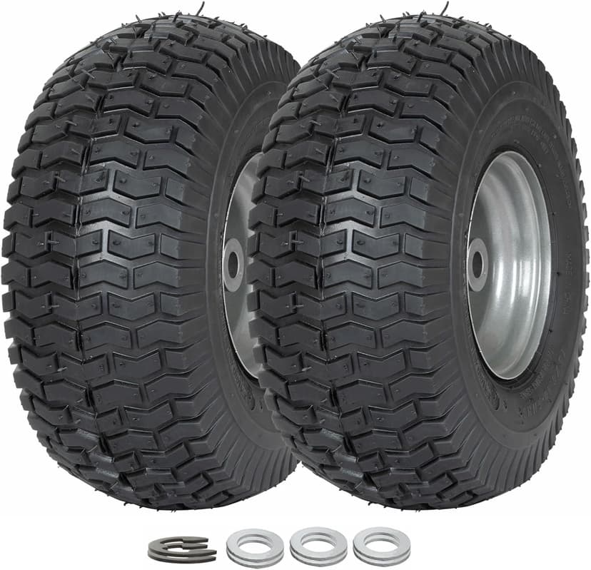 (2 Pack) WEIZE 15x6.00-6 Tire and Wheel Assembly, Replacement Riding Lawn Mower Front Tires, Compatible with Craftsman Riding Lawn Mowers, 3" centered Hub, 3/4" Bushing