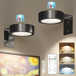 Brightown 2-Pack Picture Lights for Wall, Magnetic Art Display Picture Lights with Remote, 3 Lighting Modes Battery Operated Picture Light, Dimmable & Timer Art Wall Lights for Pictures, Black