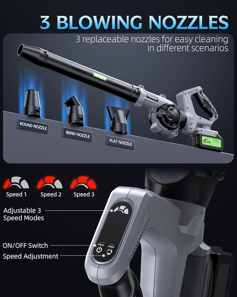 Leaf Blower - 700000RPM Cordless Electric Blower - 2 X 4.0Ah Batteries and Charger - 3 Speed Mode - 21V Lightweight Leaf Blower for Patio Cleaning, Lawn Care