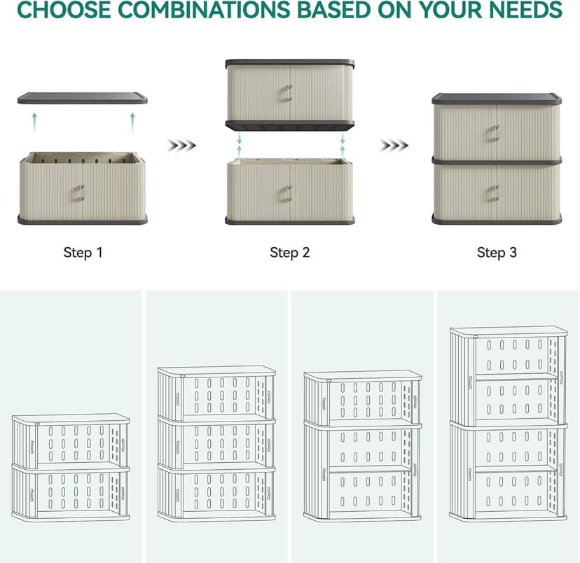 YITAHOME 37 Gallon Outdoor Storage Cabinet w/Sliding Doors, Medium Double-Wall Resin Storage Cabinets, Waterproof Storage Box for Outdoor/Indoor/Garage/Lawn Care, Light Gray