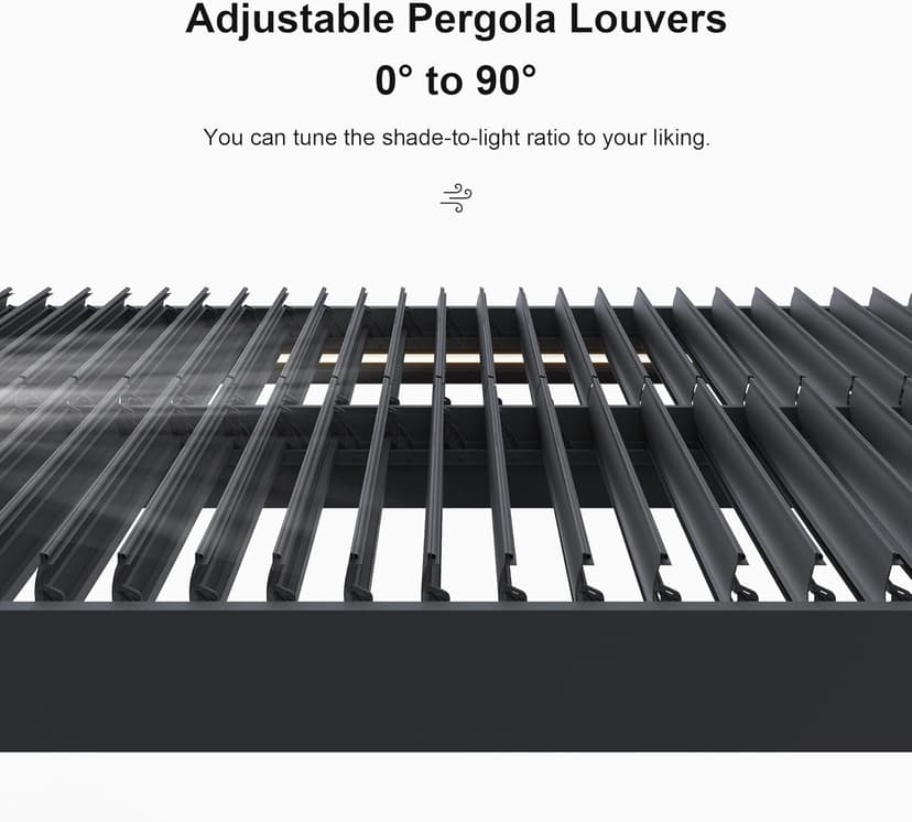 PURPLE LEAF LED Louvered Pergola 94AS 10'x 14' Full Aluminum Frame and Adjustable Roof Integrated Strip Lights for Outdoor Deck Garden Patio Gray Hardtop Gazebo Pergola