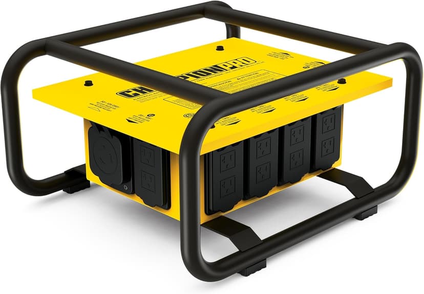 Champion Power Equipment Pro Grade OSHA Compliant Power Distribution Box, 50-Amp Twist Lock Inlet, Six 120V GFCI Duplexes, One 120/240V 30A Locking Outlet, 30A and 50A RV Adapters