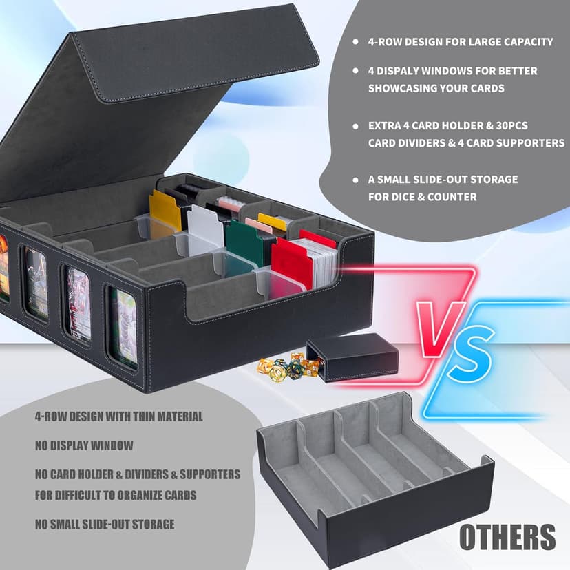 MTG Commander Deck Box 3200+Trading Card Storage Box TCG Deck Case with Display Windows Dice Tray,Card Organizer 30 Colorful Dividers& 4 Supporters& 4 Toploaders