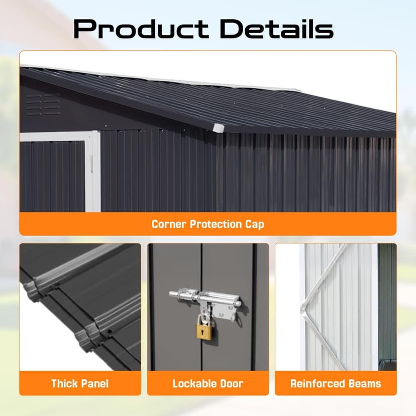 6x4 Ft Storage Shed with Floor, Permanent Steel Building with Lockable Doors & Air Vent for Backyard Garden Patio Lawn - White+Black