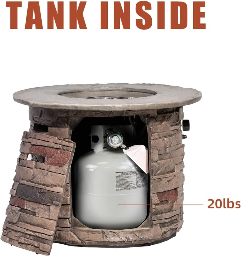 SUNBURY Outdoor Fire Pit Propane Round Fire Pit Table Fire Column, Stonecrest 40,000 BTU Gas Fire Pits for Outside w Lava Rocks, Waterproof Cover, CSA Certified