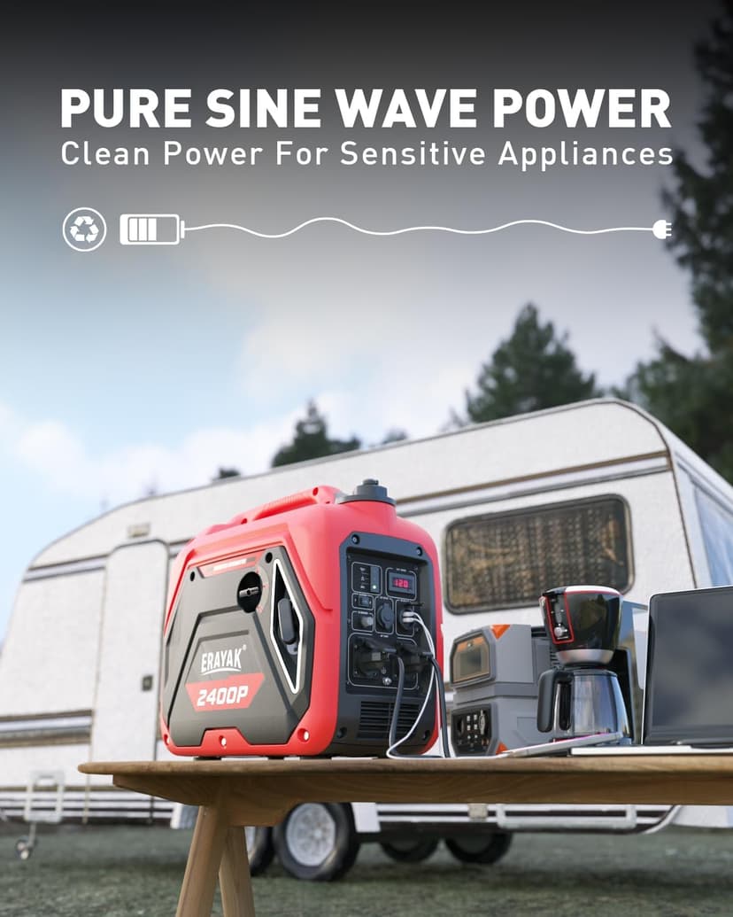 ERAYAK 2400W Portable Inverter Generator for Home Use, Super Quiet Small Generator for Camping Outdoor Emergency Power Backup, Gas Powered Engine, EPA Compliant