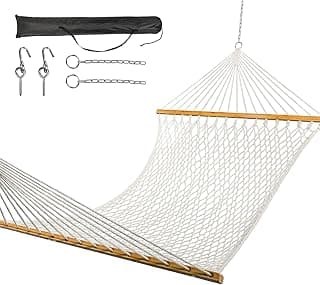 Double Hammock for 2 Person, Handwoven Cotton Rope Hammock with Spreader Bar Without Stand - Indoor & Outdoor Use for Patio, Poolside, Backyard (White)