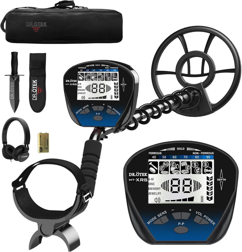 DR.ÖTEK Metal Detector for Adults Professional, Pinpoint Metal Detector Waterproof Gold and Silver, Higher Accuracy, Bigger LCD Display, Strong Memory Mode, 10" IP68 Coil, New Advanced DSP Chip, Blue