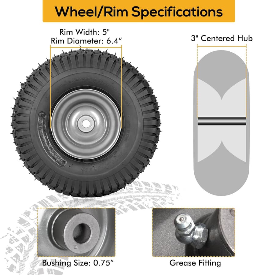 (2 Pack) WEIZE 15x6.00-6 Tire and Wheel Assembly, Replacement Riding Lawn Mower Front Tires, Compatible with Craftsman Riding Lawn Mowers, 3" centered Hub, 3/4" Bushing