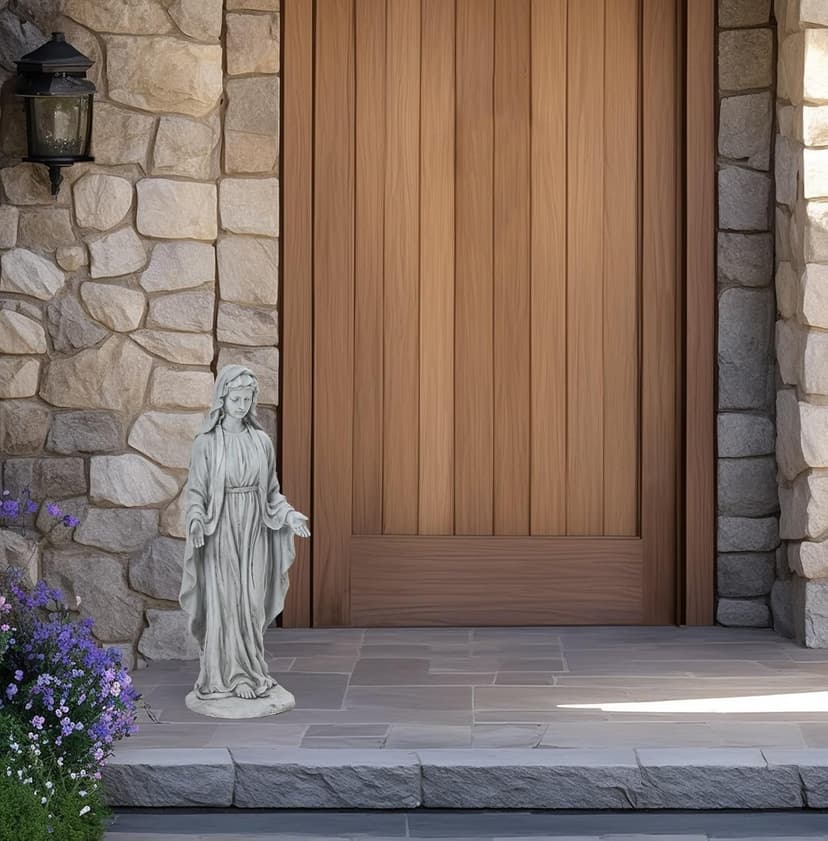 LuxenHome Virgin Mary Statue Outdoor, 30'' Religious Garden Statue, Blessed Mother Outdoor Statue, Outdoor Statue, Garden Sculptures, Outdoor Garden Decorations, Gray