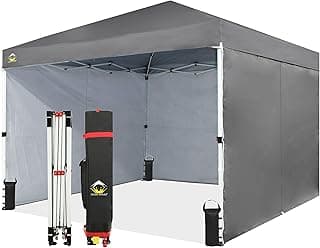 CROWN SHADES 10X10 Comercial Instant Canopy Pop Up Tent with Center Lock (10x10 with 4 Sidewalls, Grey)