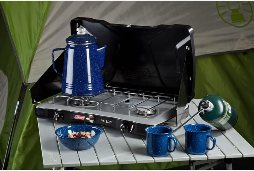Coleman Triton 2-Burner Propane Stove, Portable Camping Cooktop with 2 Adjustable Burners & Wind Guards, 22,000 BTUs of Power