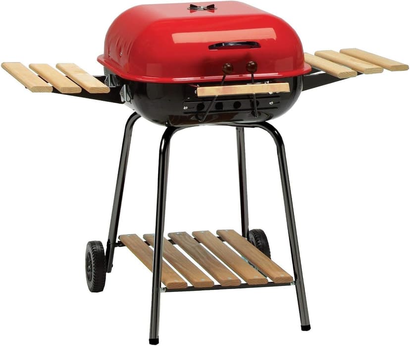 Americana Swinger Charcoal Grill with Two Side Tables, Red